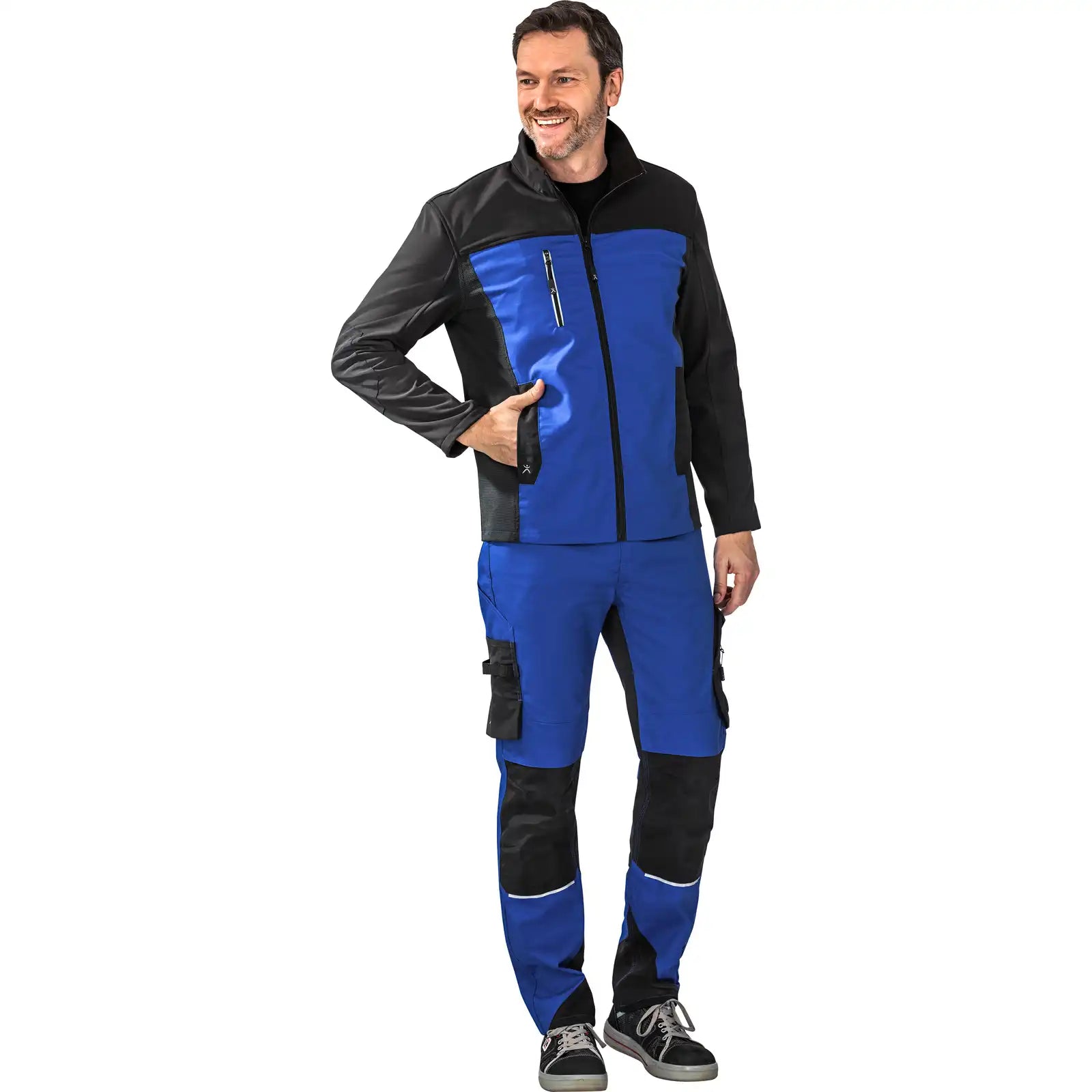 Planam Norit Herren Hybridjacke kornblumenblau/schwarz 102 kornblumenblau/schwarz - Produktbild mit Model