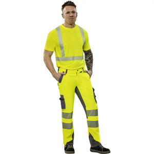 Planam Norit Warnschutz Herren Bundhose gelb/zink  102 gelb/zink - Produktbild mit Model