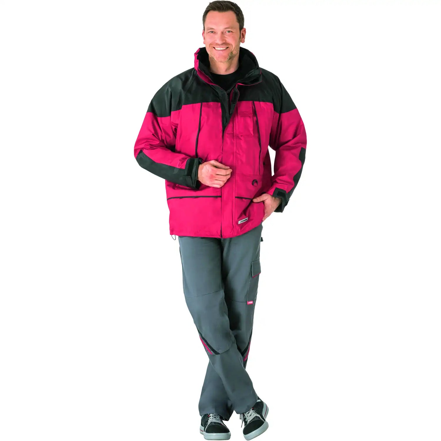 Planam Outdoor Twister Jacke rot/schwarz XS rot/schwarz - Produktbild mit Model