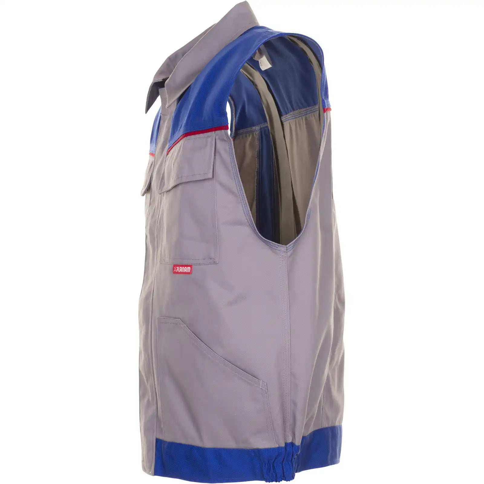 Planam Highline Arbeitsweste zink/kornblumenblau/rot XS zink/kornblumenblau/rot - Produktbild ohne Model