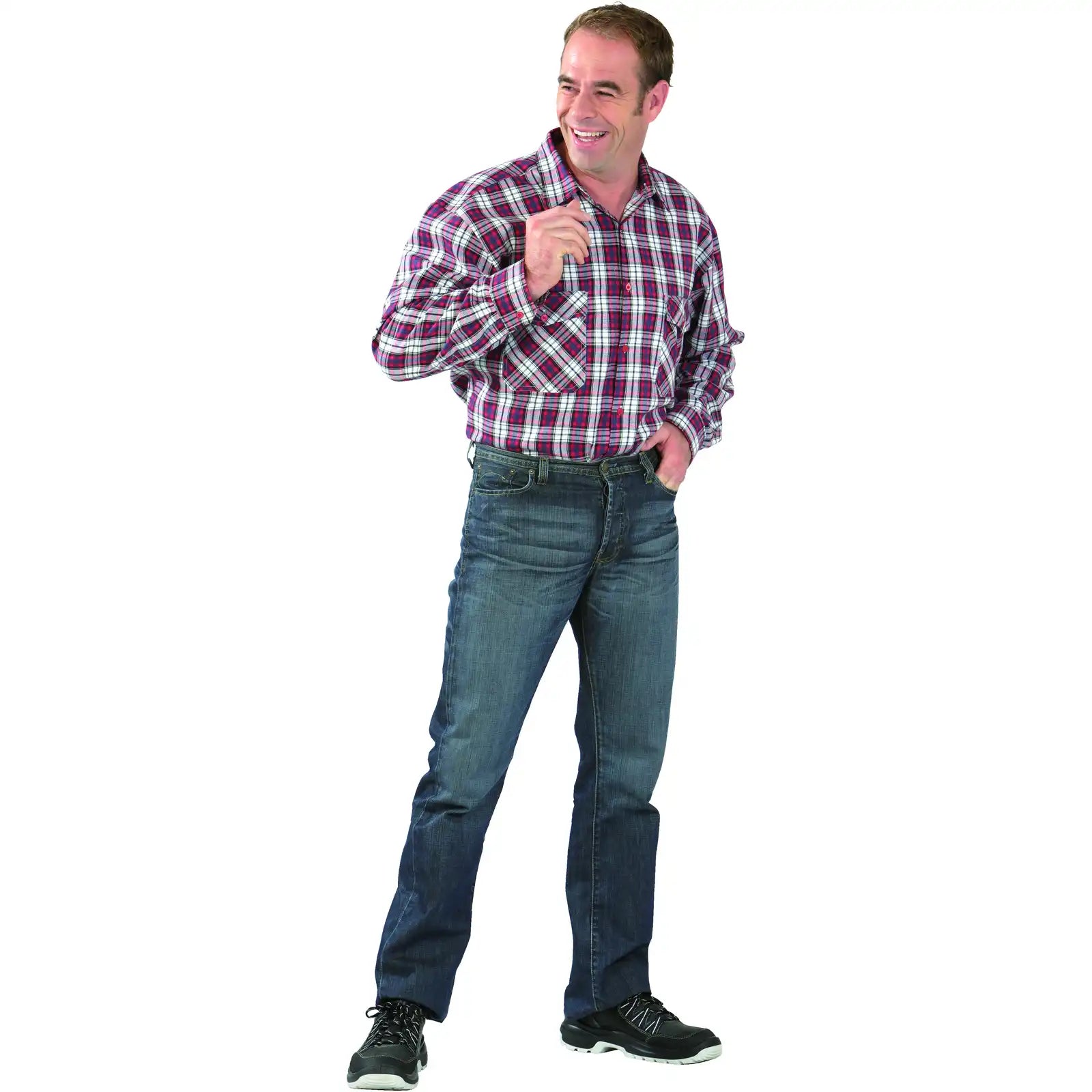 Planam Hemden Flanell-Hemd 2001 rot kariert 37/38 rot kariert - Produktbild mit Model