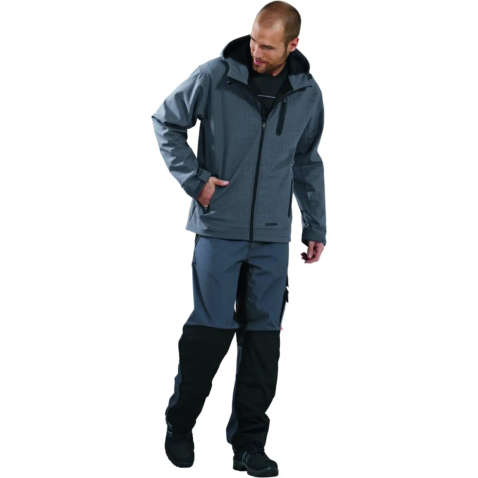 Planam Outdoor Cube Softshelljacke schiefer L schiefer - Produktbild mit Model