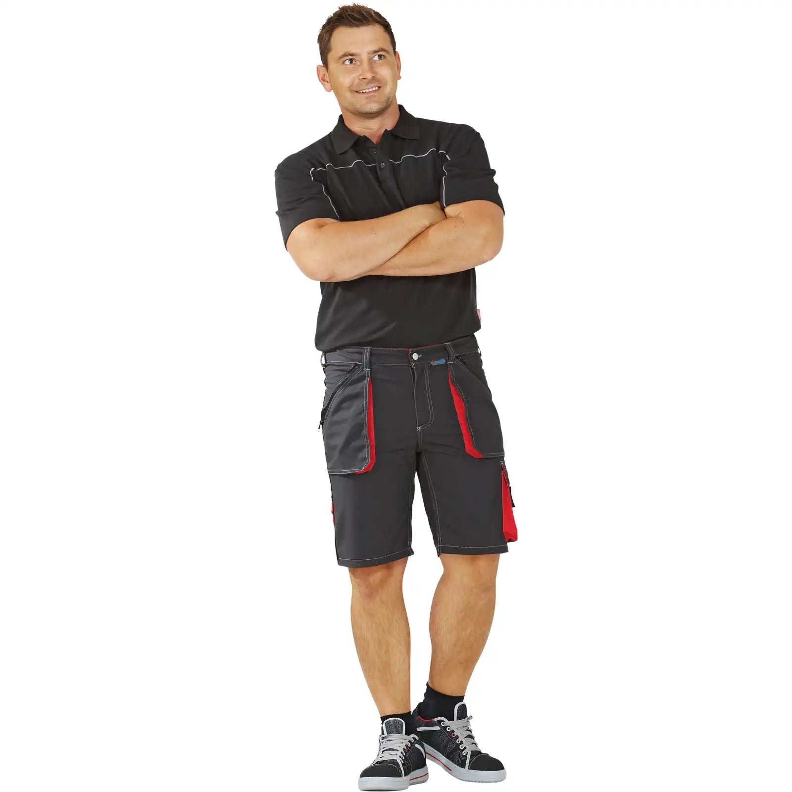 Planam Basalt Shorts anthrazit/rot S anthrazit/rot - Produktbild mit Model