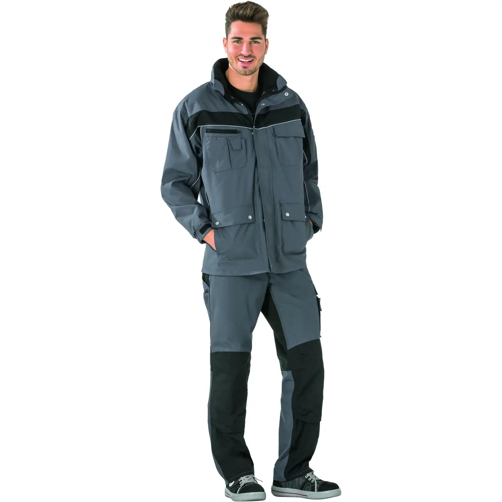 Planam Plaline Allwetterjacke schiefer/schwarz XS schiefer/schwarz - Produktbild mit Model