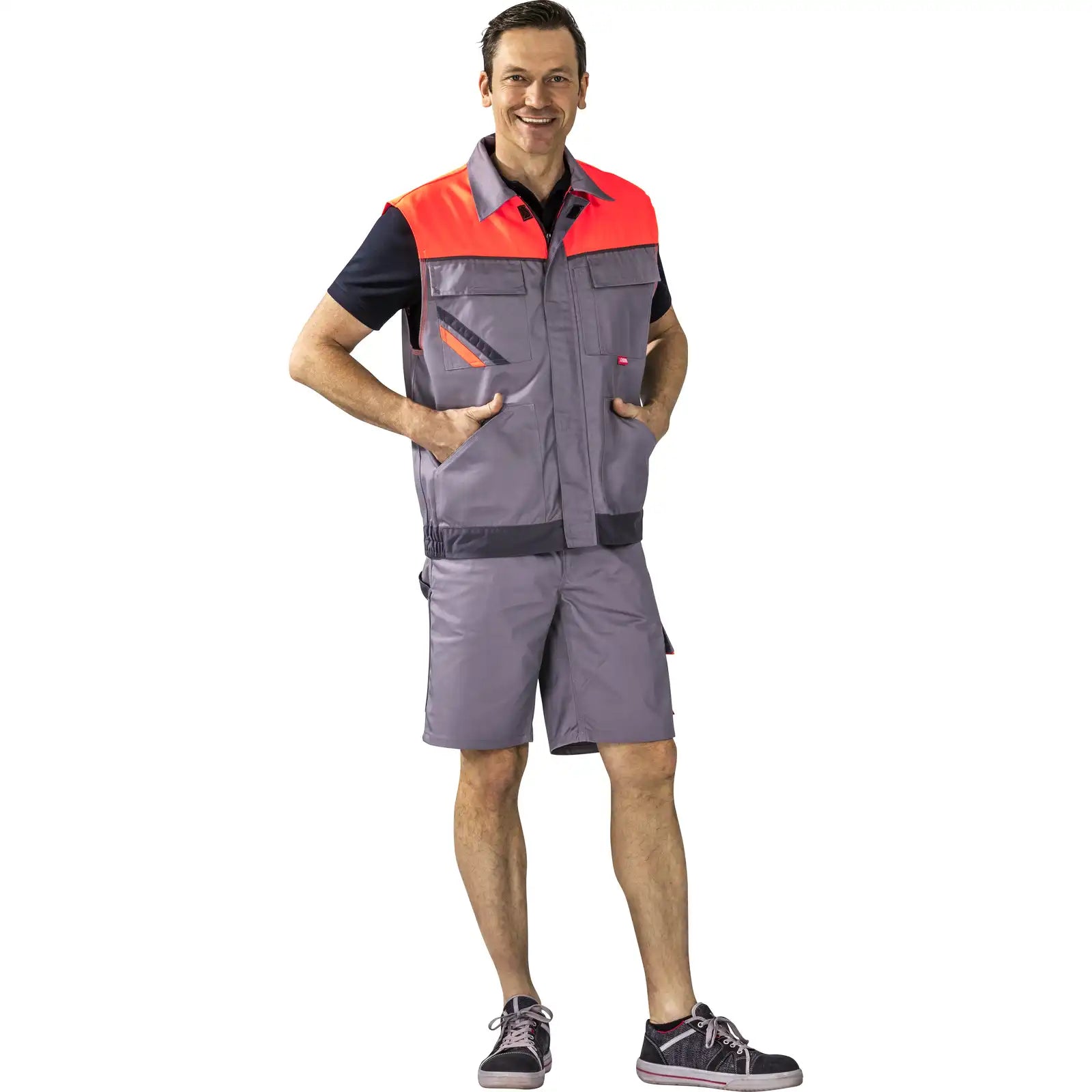 Planam Visline Weste zink/orange/schiefer XS zink/orange/schiefer - Produktbild mit Model