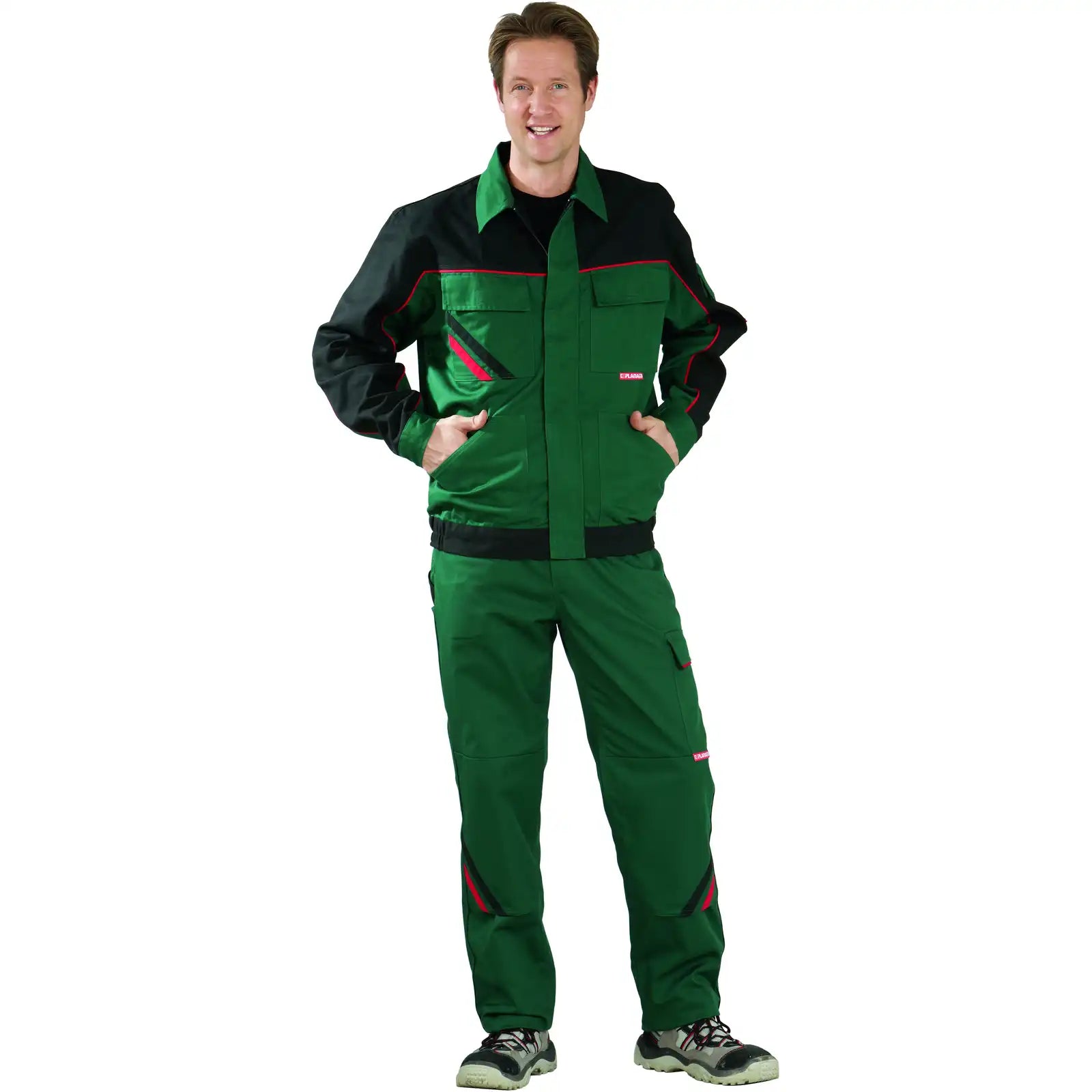 Planam Highline Bundjacke grün/schwarz/rot 102 grün/schwarz/rot - Produktbild mit Model