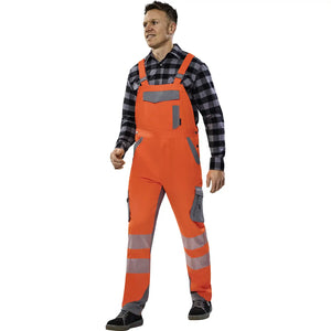 Planam Norit Warnschutz Herren Latzhose orange/zink  102 orange/zink - Produktbild mit Model