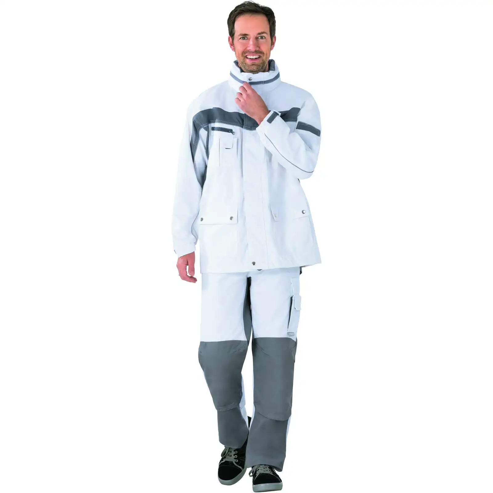 Planam Plaline Allwetterjacke reinweiß/zink XS reinweiß/zink - Produktbild mit Model