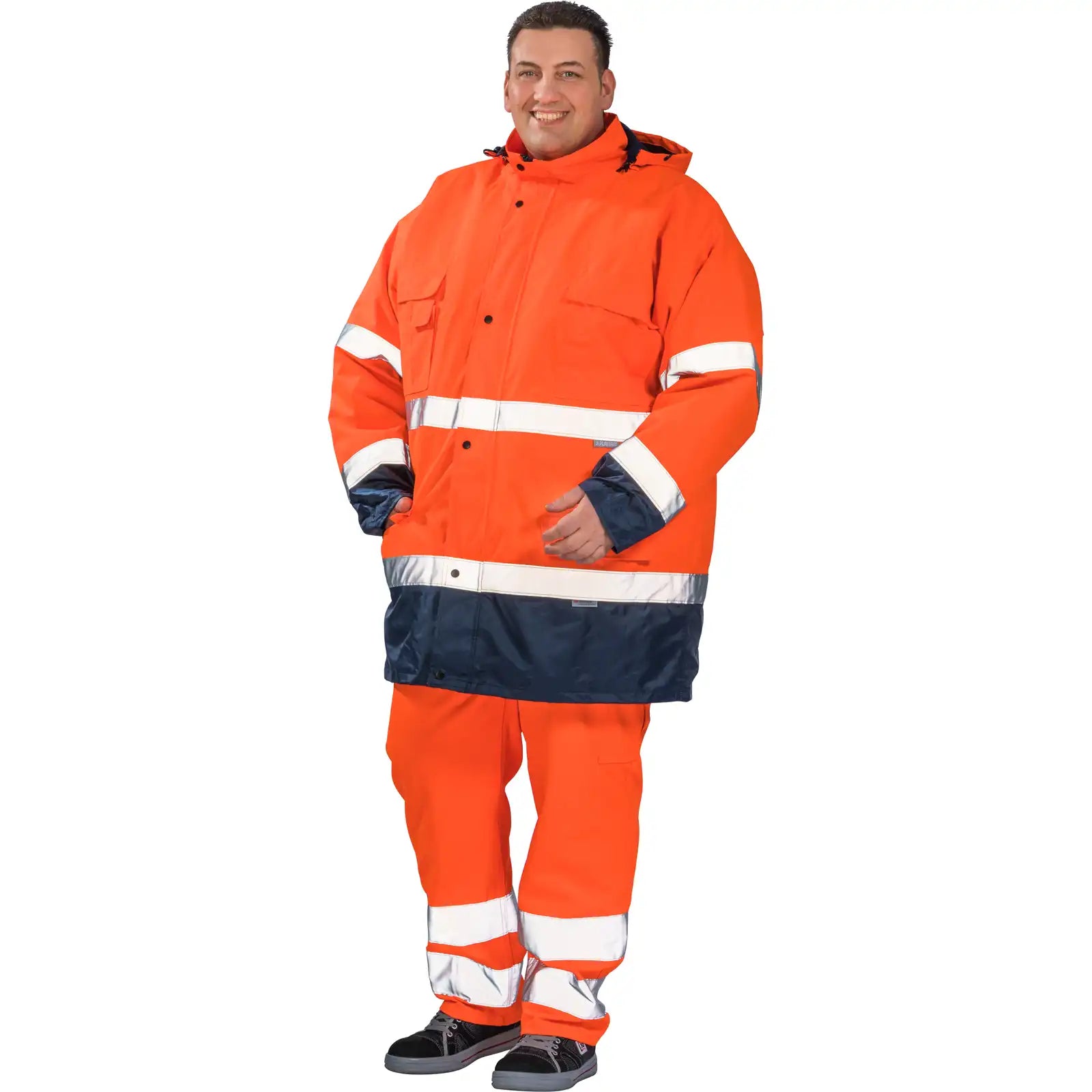 Planam Warnschutz Parka orange/marine 4XL orange/marine - Produktbild mit Model