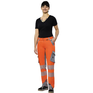 Planam Norit Warnschutz Damen Bundhose orange/zink  36 orange/zink - Produktbild mit Model