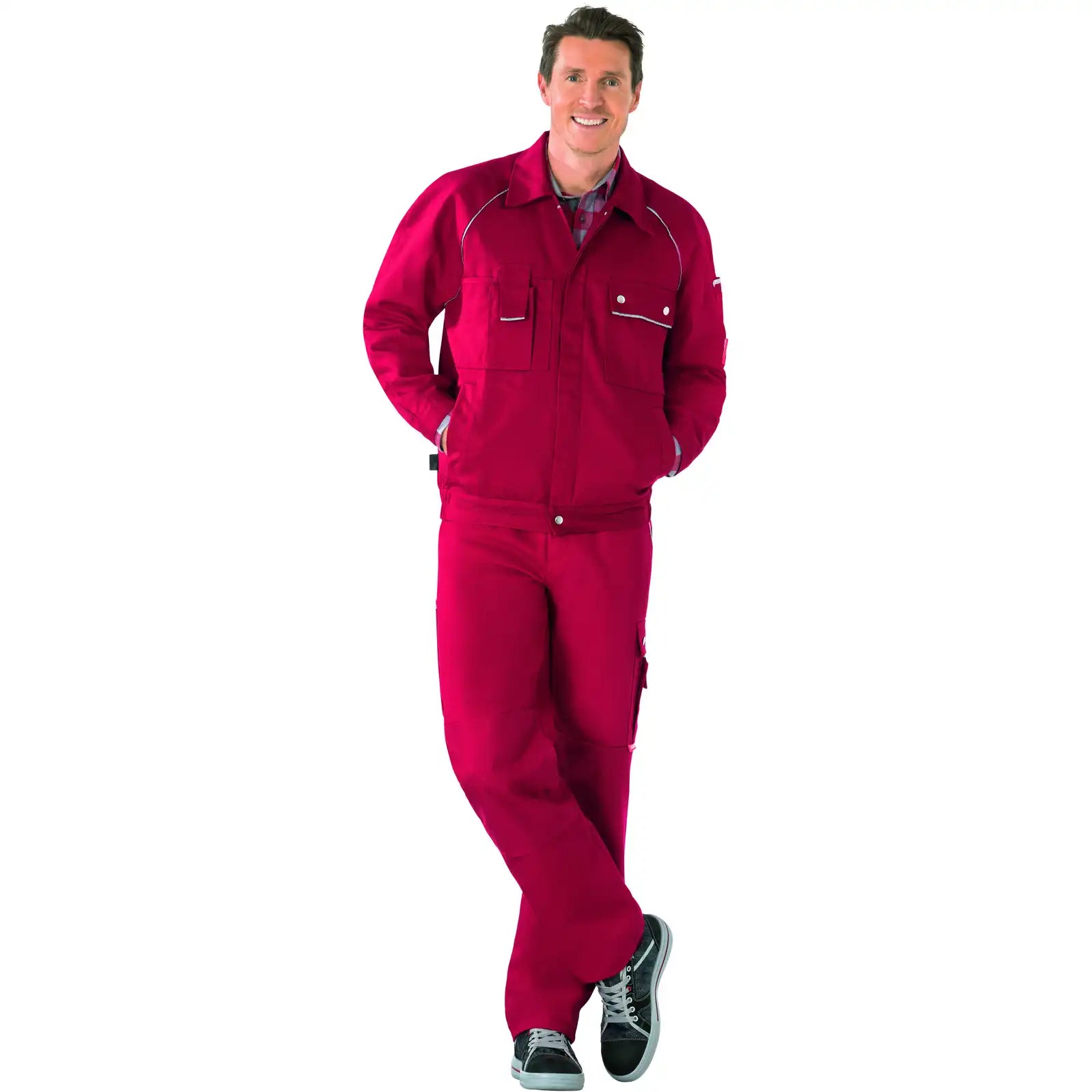 Planam Canvas 320 Bundjacke rot/rot 102 rot/rot - Produktbild mit Model