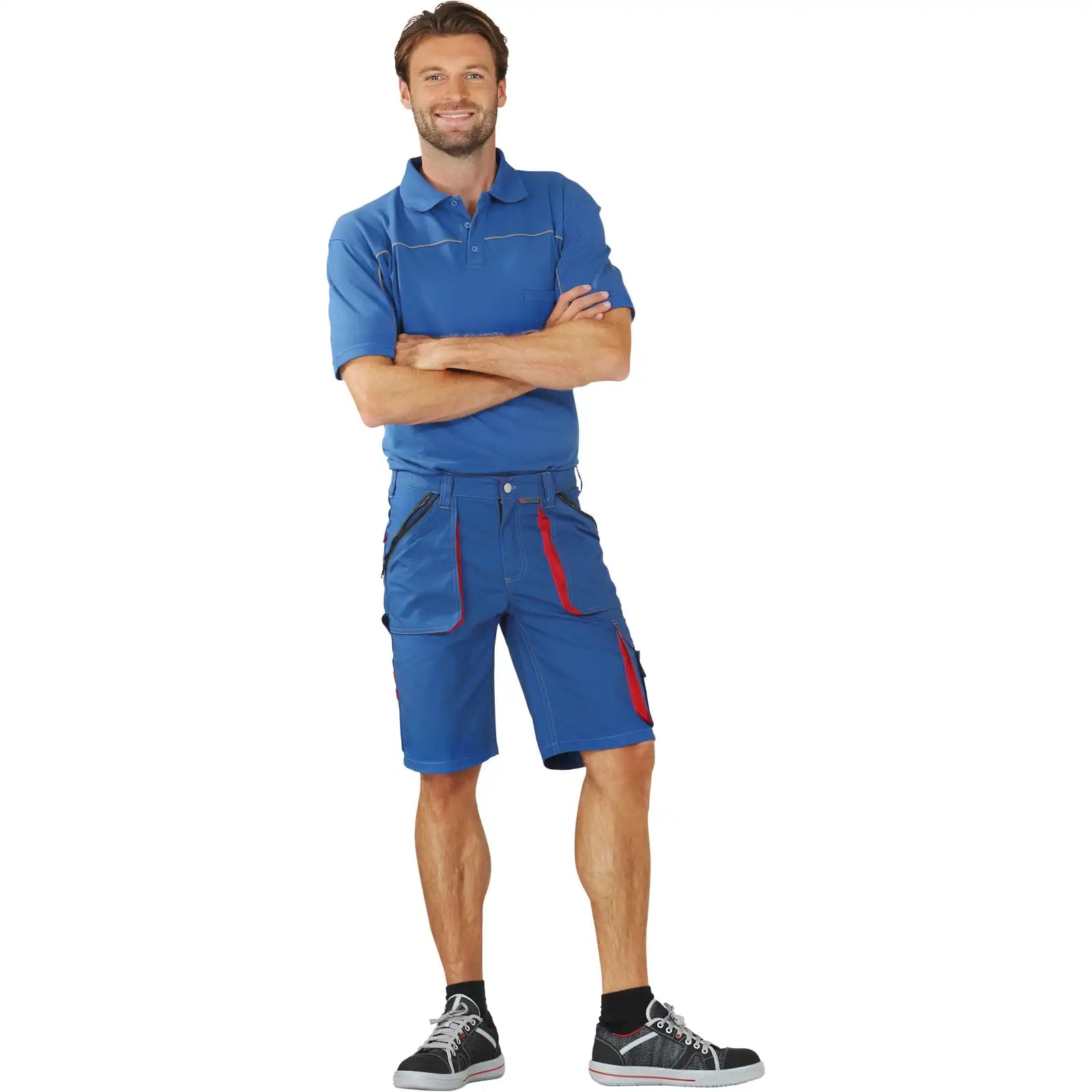 Planam Basalt Shorts kornblumenblau/rot S kornblumenblau/rot - Produktbild mit Model