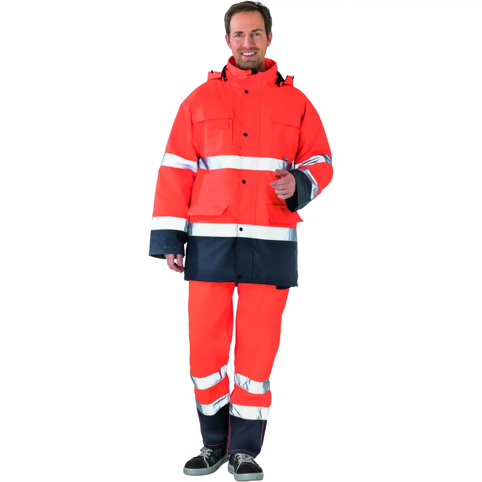 Planam Warnschutz Parka orange/marine 4XL orange/marine - Produktbild mit Model