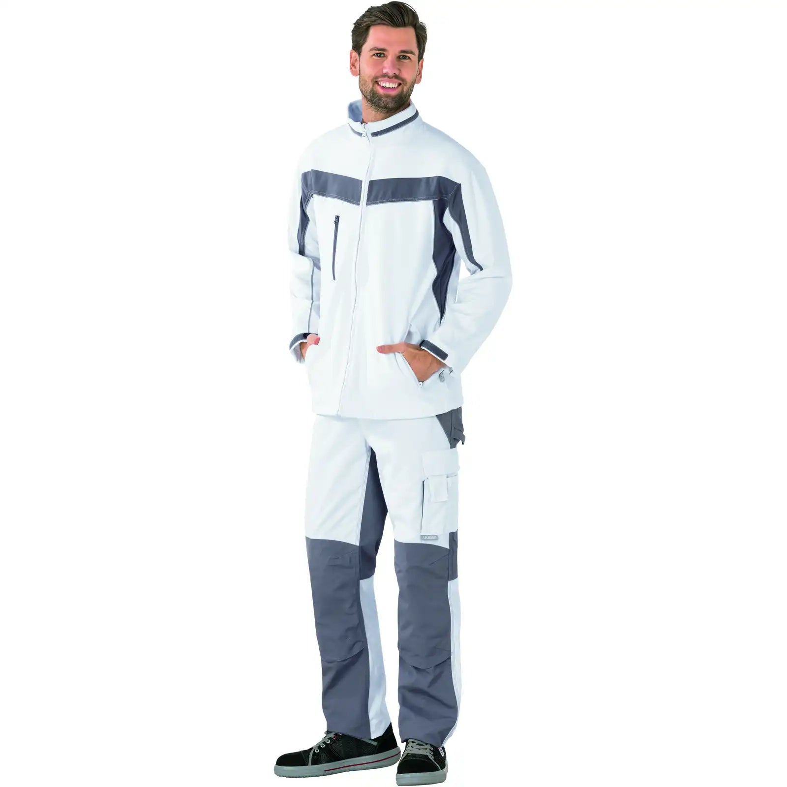 Planam Plaline Softshelljacke reinweiß/zink XS reinweiß/zink - Produktbild mit Model