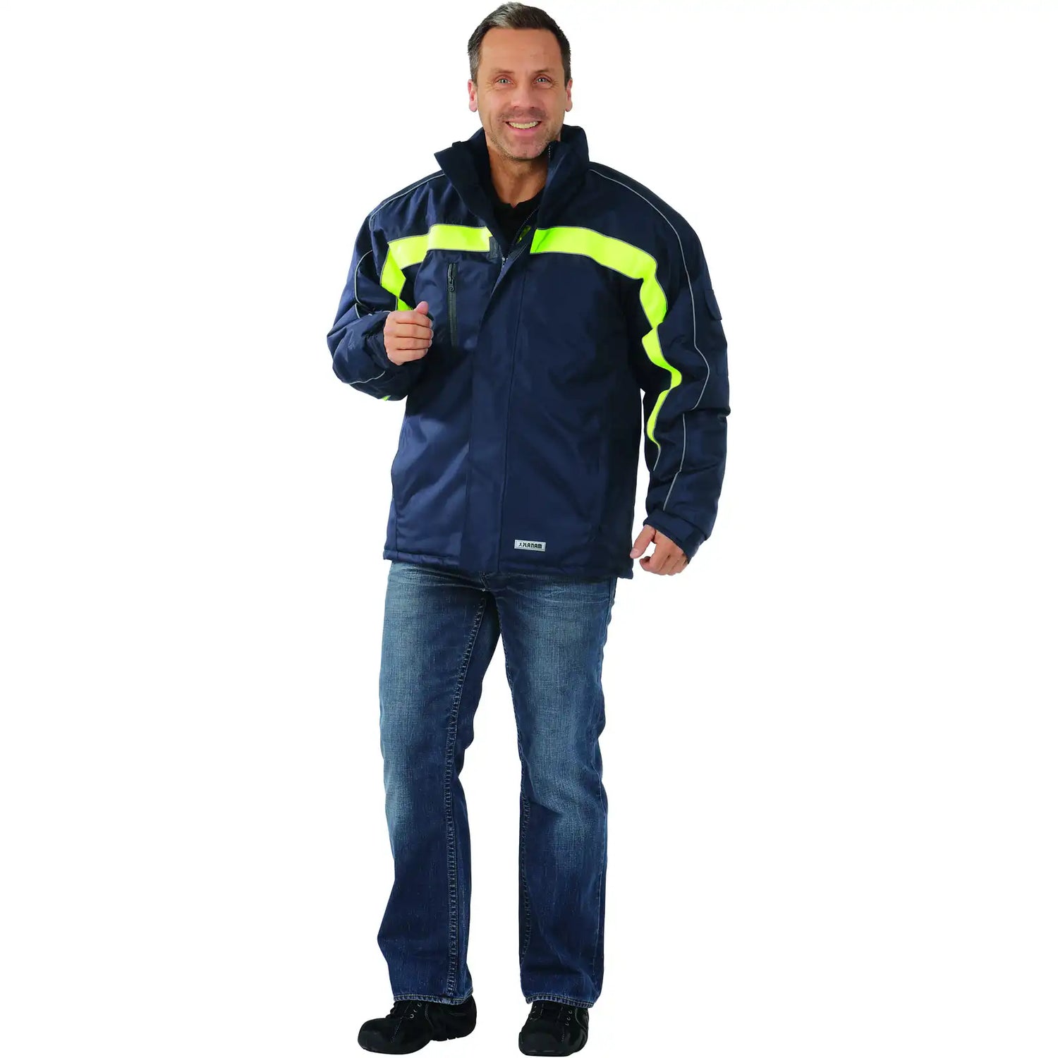 Planam Outdoor Cosmic Jacke marine/gelb S marine/gelb - Produktbild mit Model