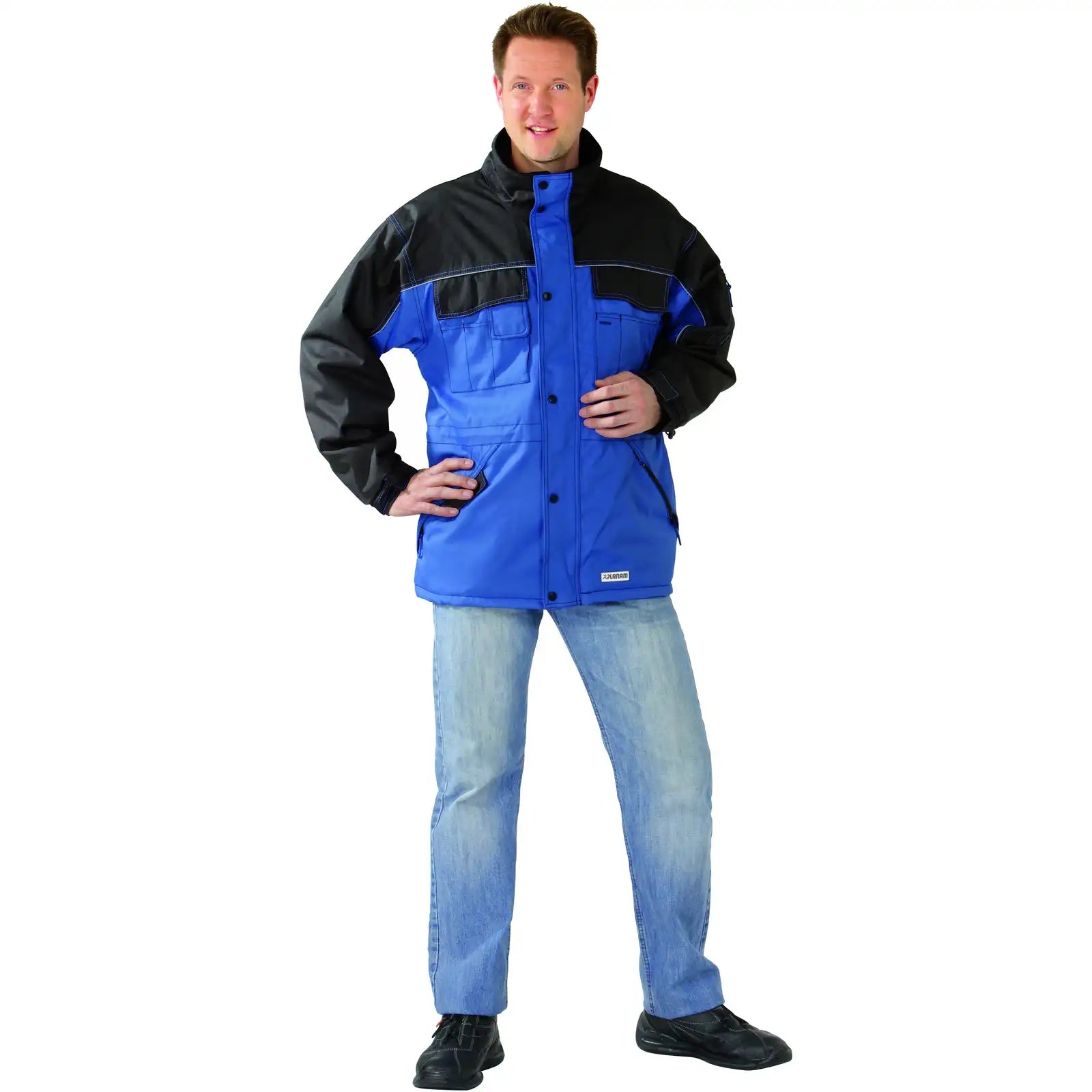 Planam Outdoor Dust Parka royalblau/schwarz L royalblau/schwarz - Produktbild mit Model