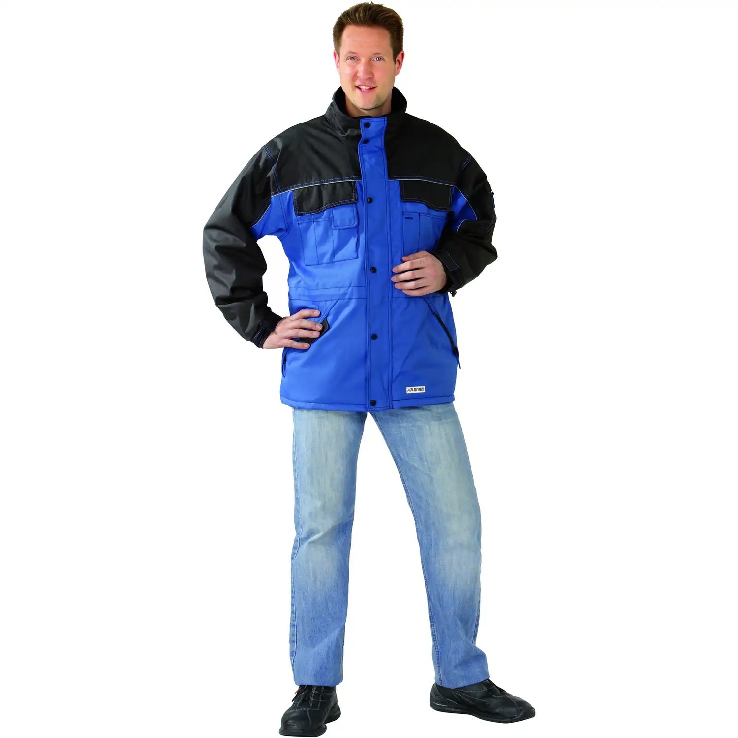 Planam Outdoor Dust Parka royalblau/schwarz S royalblau/schwarz - Produktbild mit Model