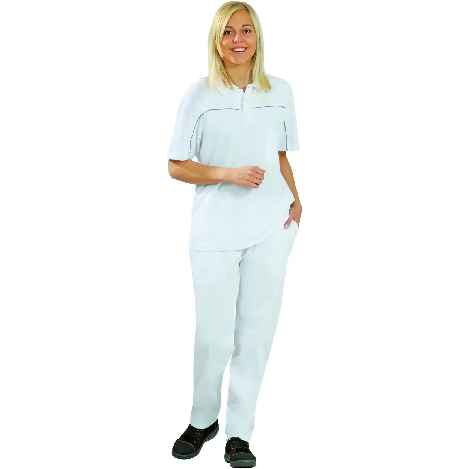 Planam Damen Bundhose reinweiß 36 reinweiß - Produktbild mit Model