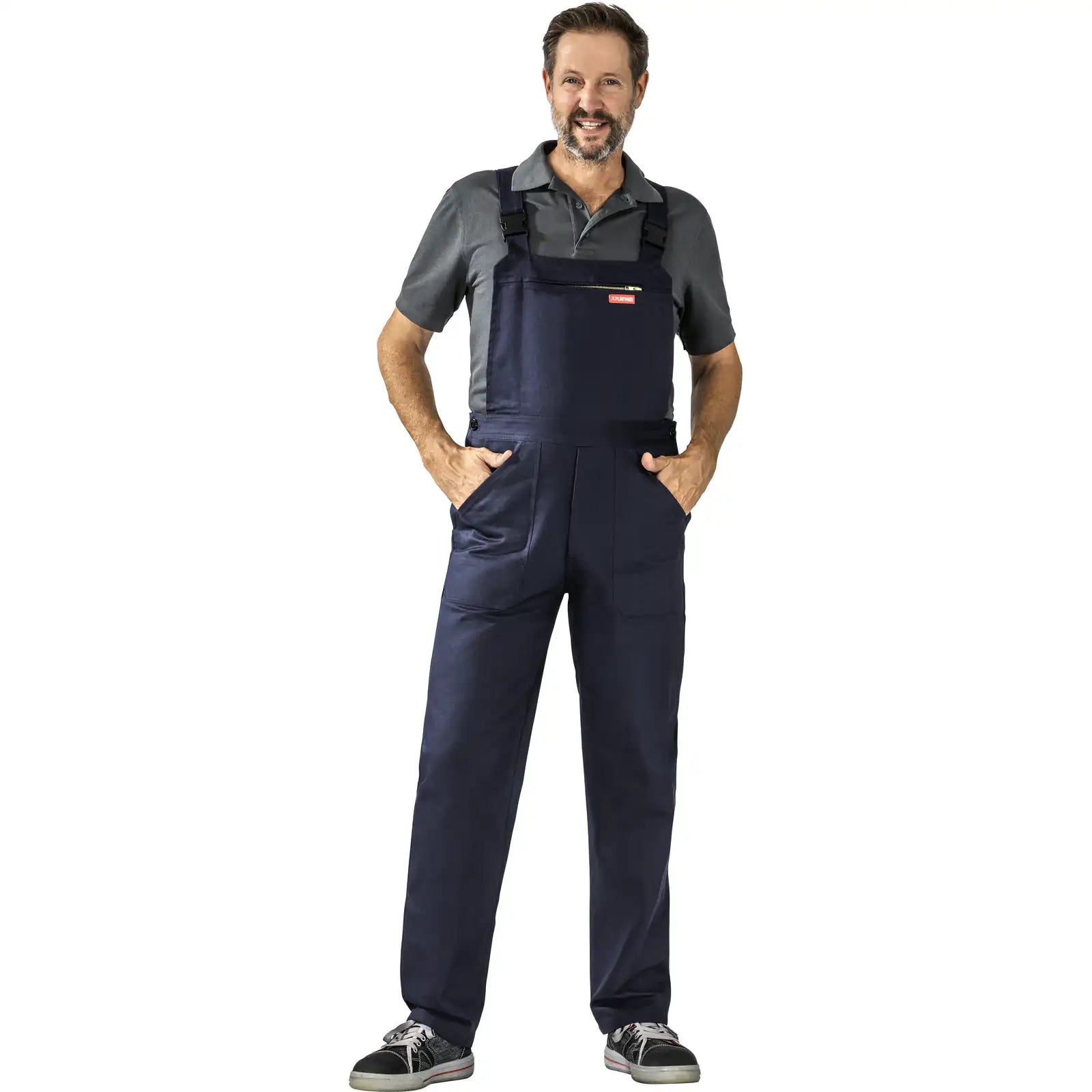 Planam BW 270 Latzhose hydronblau 102 hydronblau - Produktbild mit Model