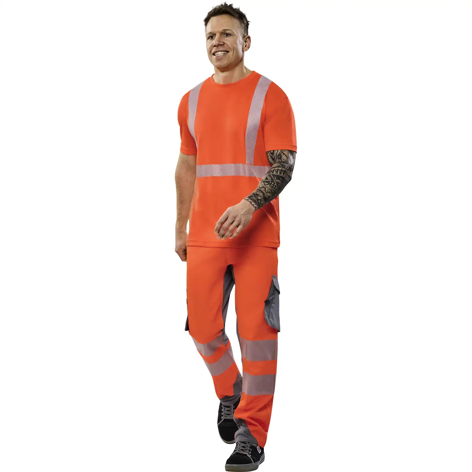 Planam Norit Warnschutz T-Shirt kurzarm orange  XS orange - Produktbild mit Model