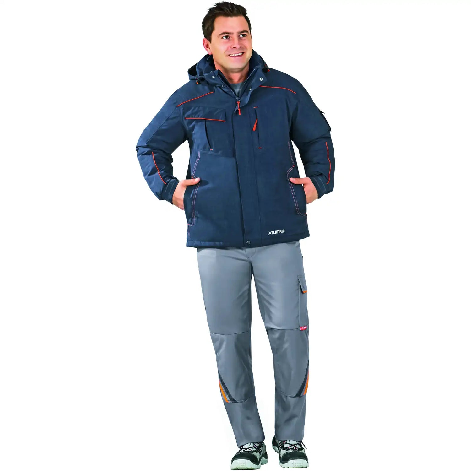 Planam Outdoor Neon Jacke marine/orange S marine/orange - Produktbild mit Model