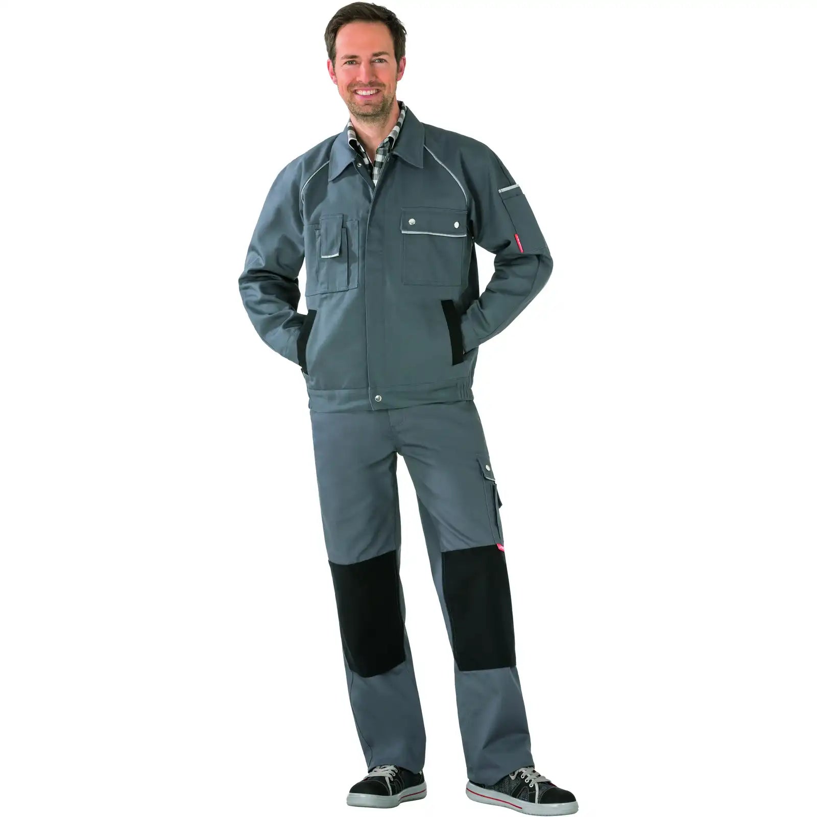 Planam Canvas 320 Bundjacke grau/schwarz 102 grau/schwarz - Produktbild mit Model