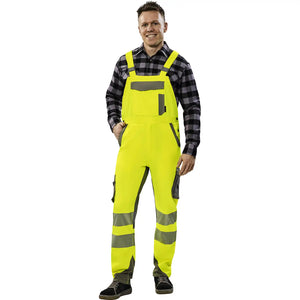Planam Norit Warnschutz Herren Latzhose gelb/zink  102 gelb/zink - Produktbild mit Model