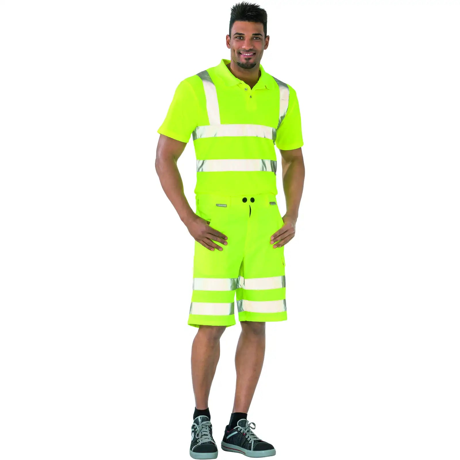 Planam Warnschutz Shorts uni gelb S uni gelb - Produktbild mit Model