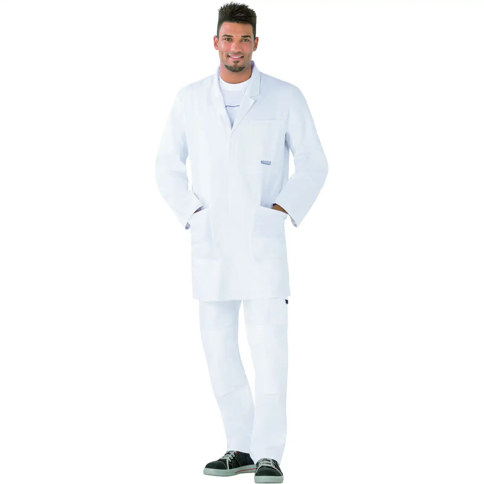 Planam BW 290 Berufsmantel reinweiß 102 reinweiß - Produktbild mit Model