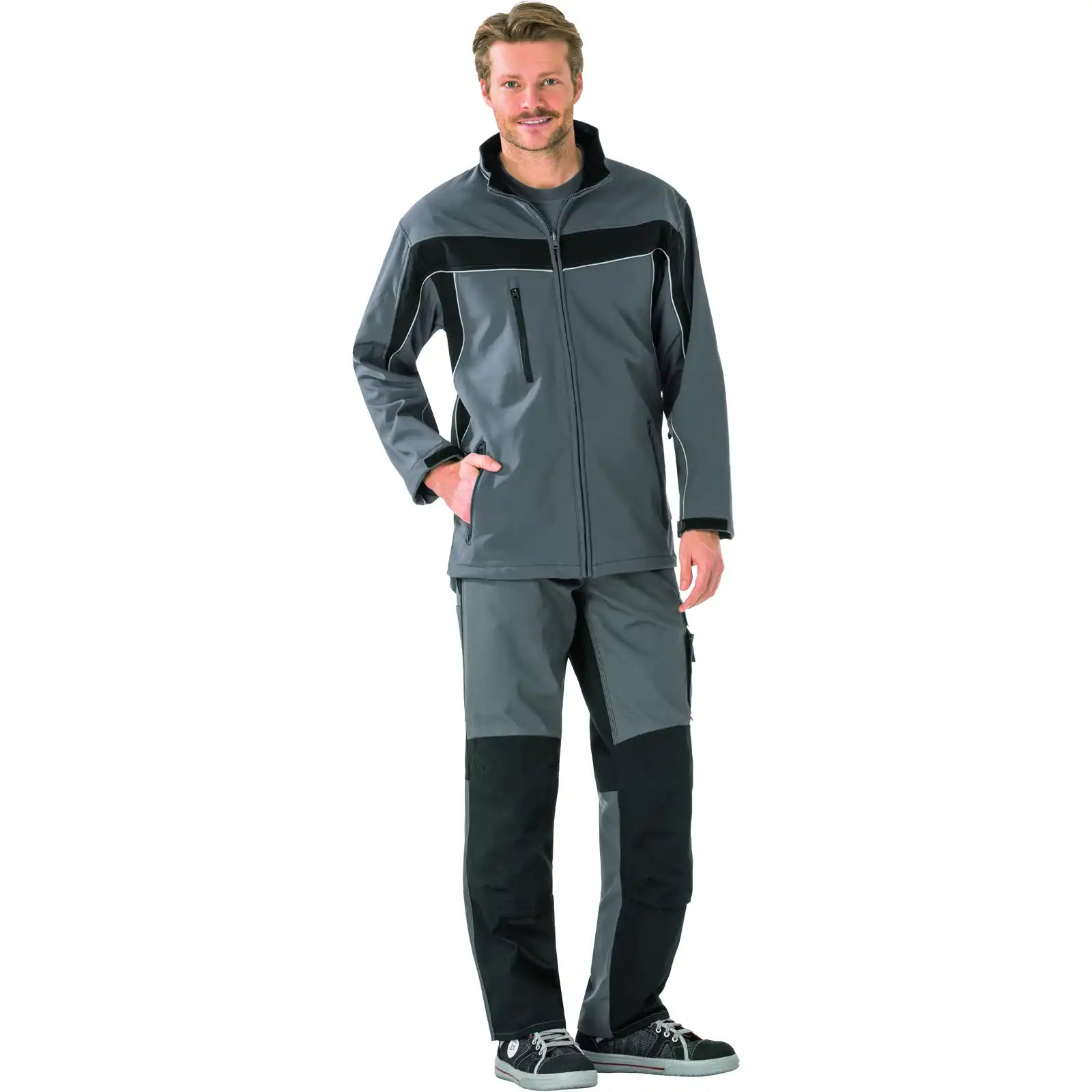 Planam Plaline Softshelljacke schiefer/schwarz XS schiefer/schwarz - Produktbild mit Model