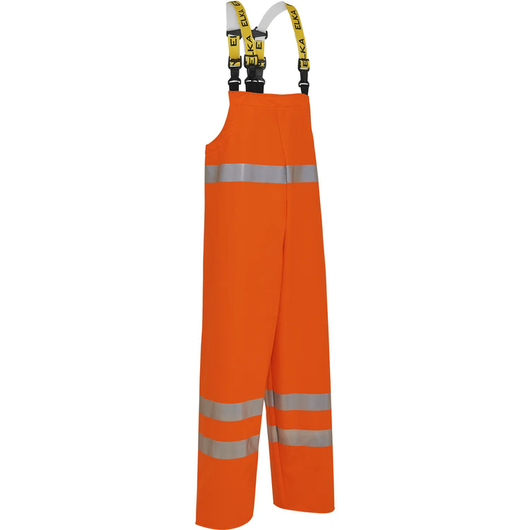 ELKA Rainwear - PU visible Bib & Brace with reflective tape - Fluorescent Orange