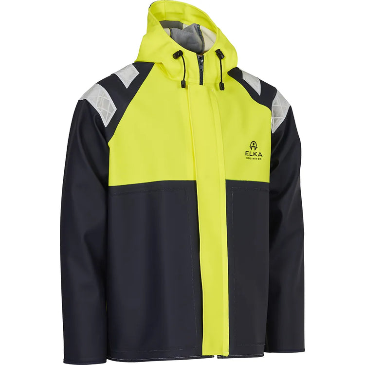 ELKA Rainwear - Unlimited Jacket With Zipper - Fluorescent Yellow/Navy
