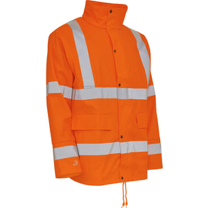 ELKA Rainwear - Dry Zone Visible PU Rain Jacket Hi-Vis with Reflective Stripes - Fluorescent Orange