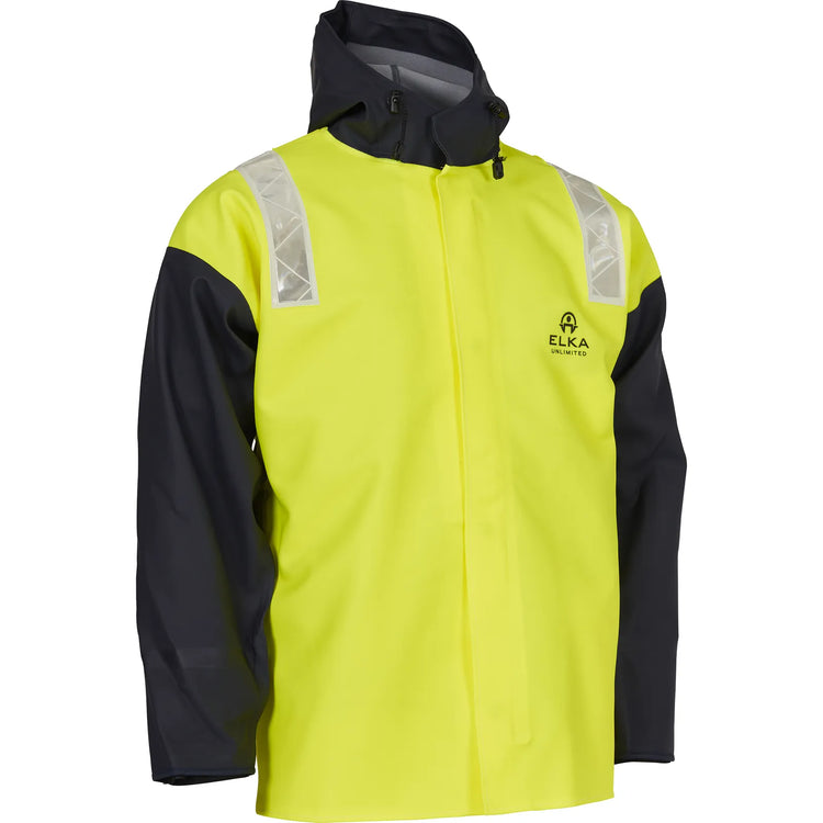 ELKA Rainwear - Unlimited Jacket With Press Buttons - Fluorescent Yellow/Navy