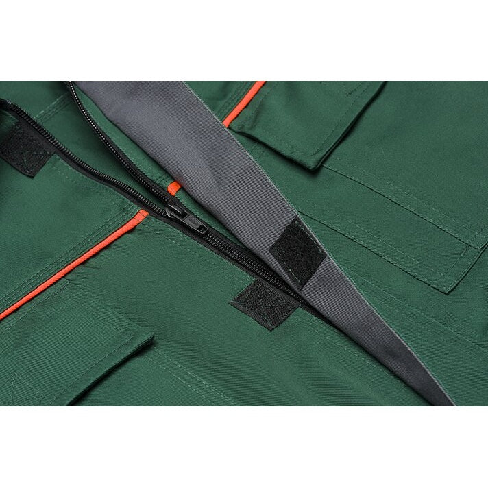 Planam Visline V2 Waisted Jacket green/orange/slate - Smooth surface thanks to the covered front zip.