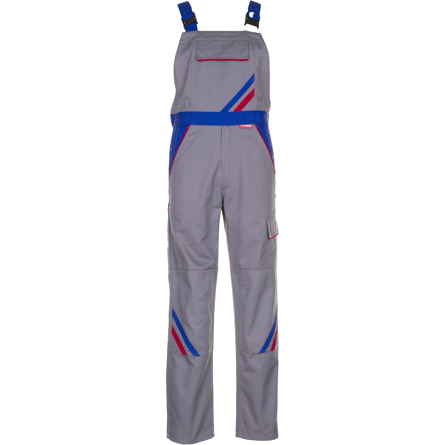 Planam Highline Dungarees zinc/royal blue/red - Main