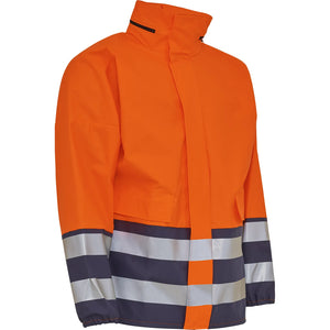 ELKA Rainwear - PU visible rain jacket with reflective tape - Fluorescent Orange/Navy