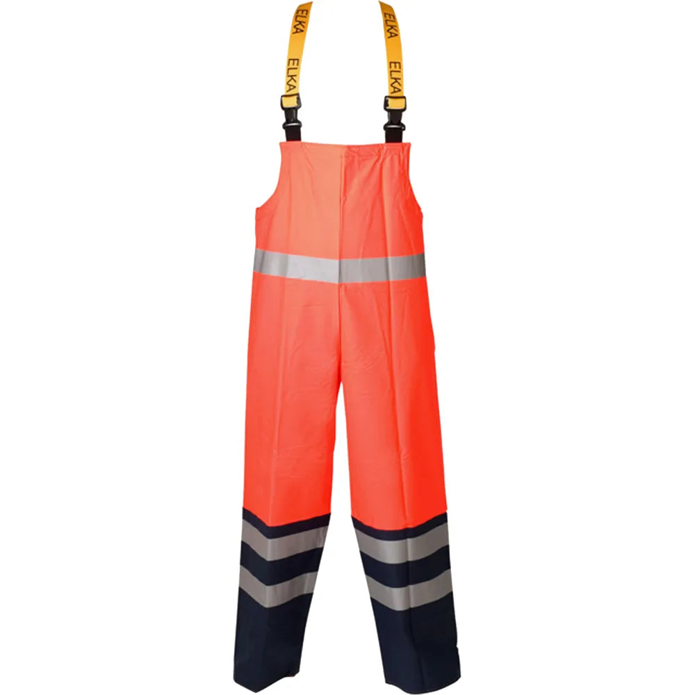 ELKA Rainwear - PU visible Bib & Brace with reflective tape - Fluorescent Orange/Navy
