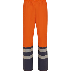ELKA Rainwear - PU visible Waist trousers with reflective tape - Fluorescent Orange/Navy