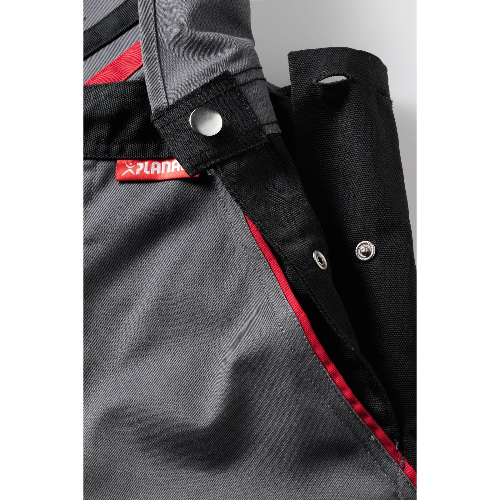 Planam Highline Dungarees zinc/royal blue/red - Greater freedom of movement thanks to the waistband adjustment on the sides