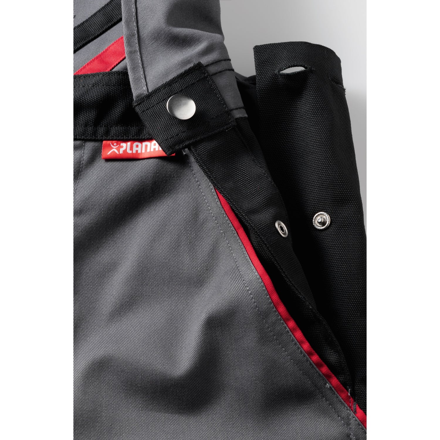 Planam Highline Dungarees zinc/royal blue/red - Greater freedom of movement thanks to the waistband adjustment on the sides