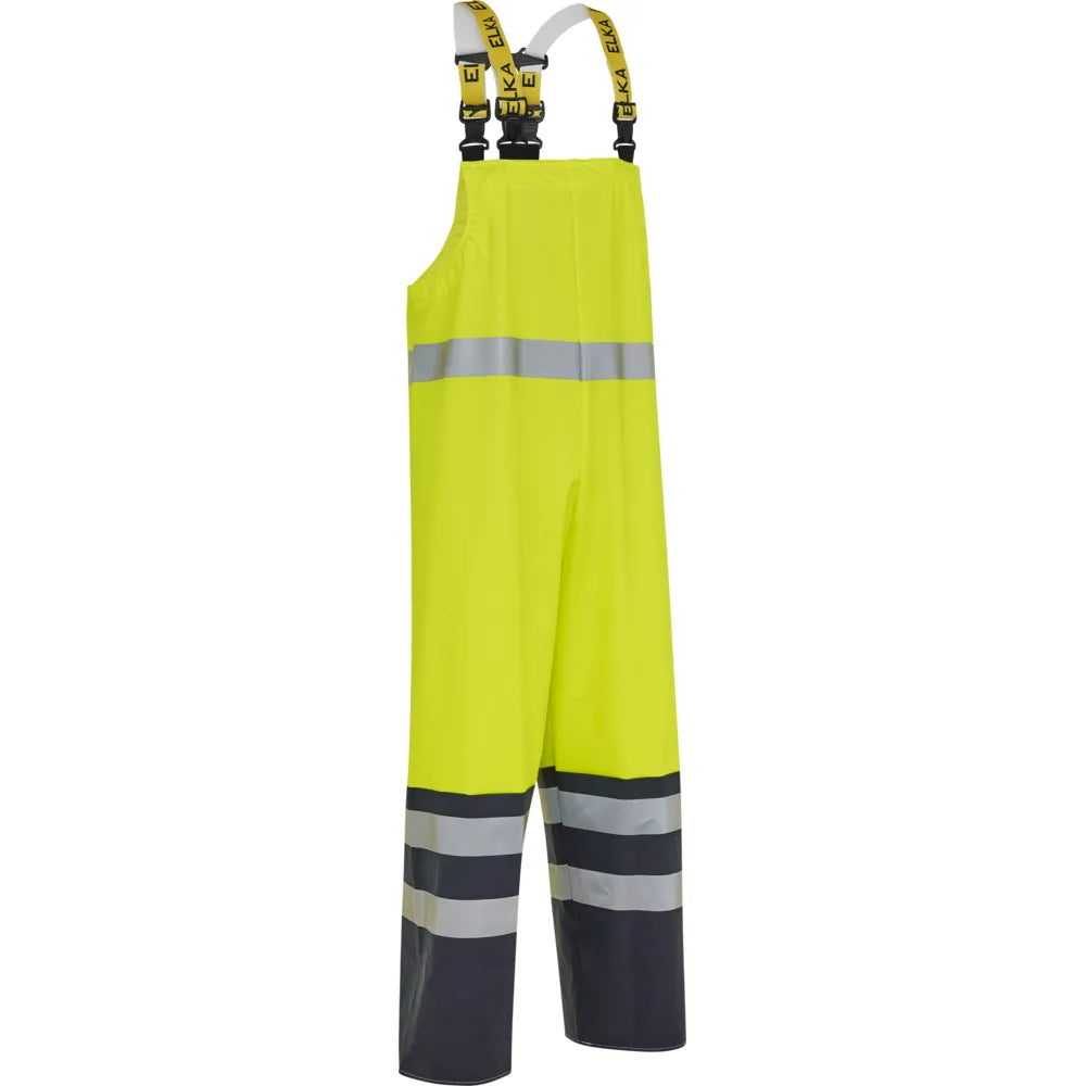 ELKA Rainwear - PU visible Bib & Brace with reflective tape - Fluorescent Yellow/Navy