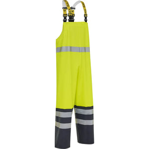 ELKA Rainwear - PU visible Bib & Brace with reflective tape - Fluorescent Yellow/Navy
