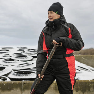 ELKA Rainwear - Working Xtreme Winter Thermal Coverall woman with recycled padding - Black/Fluorescent Red