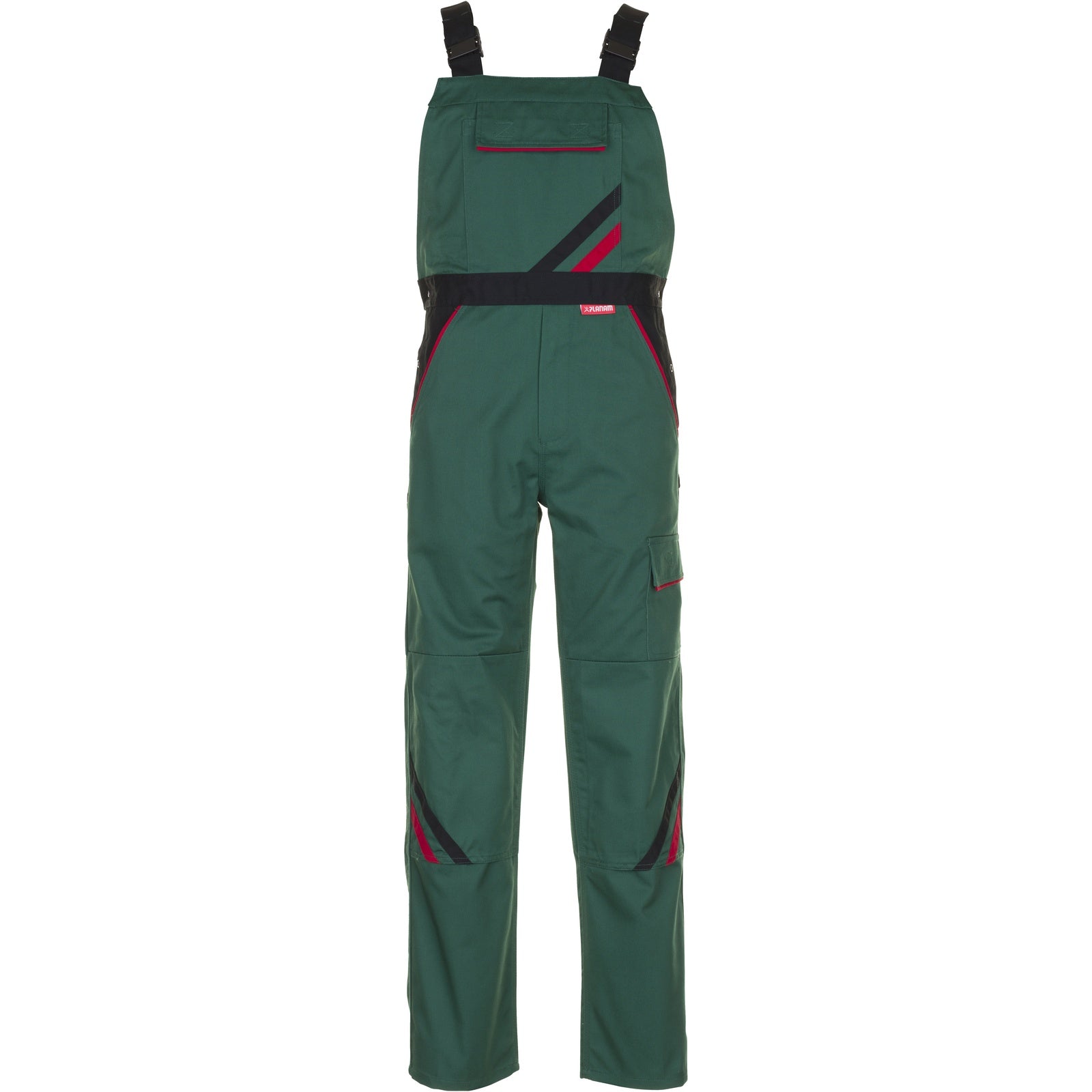 Planam Highline Dungarees green/black/red - Main