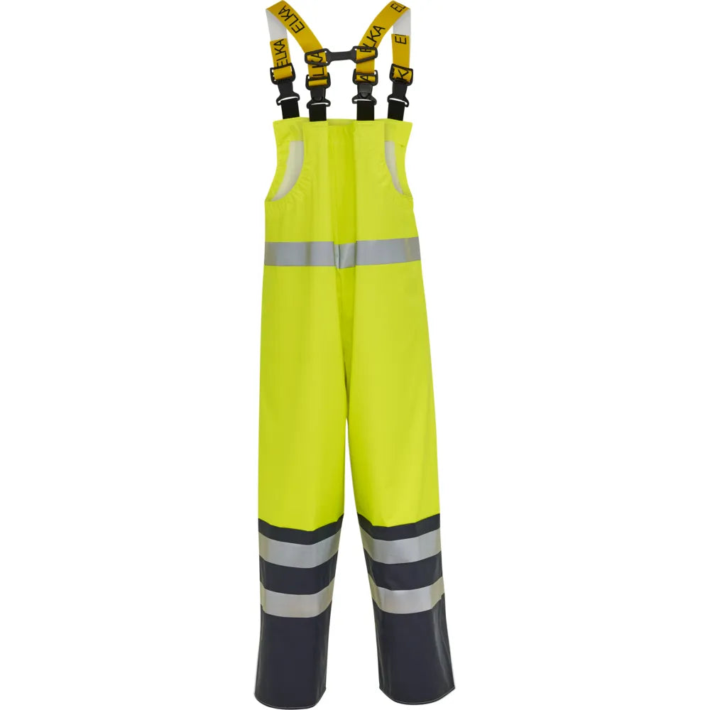 ELKA Rainwear - PU visible Bib & Brace with reflective tape - Fluorescent Yellow/Navy