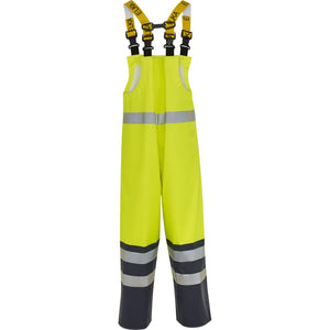 ELKA Rainwear - PU visible Bib & Brace with reflective tape - Fluorescent Yellow/Navy