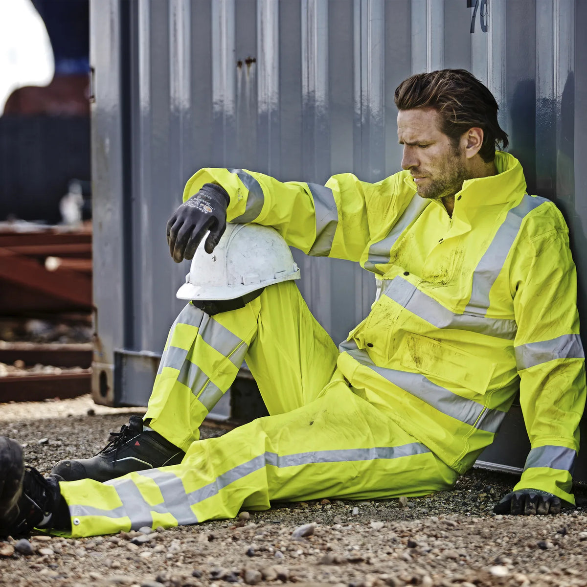 ELKA Rainwear - Dry Zone Visible Hi-Vis Rain Trousers with vertical reflective stripes - Fluorescent Yellow