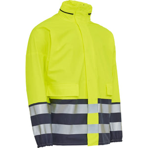 ELKA Rainwear - PU visible rain jacket with reflective tape - Fluorescent Yellow/Navy