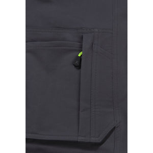 Planam rECOline Trousers camouflage/black - Right thigh pocket with yellow zip